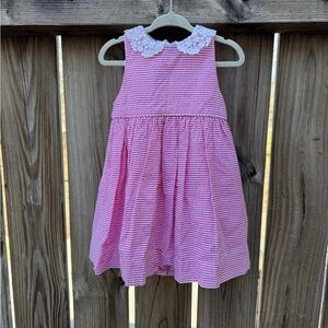Ralph Lauren Pink White Seersucker Sleeveless Dress with Lace Collar